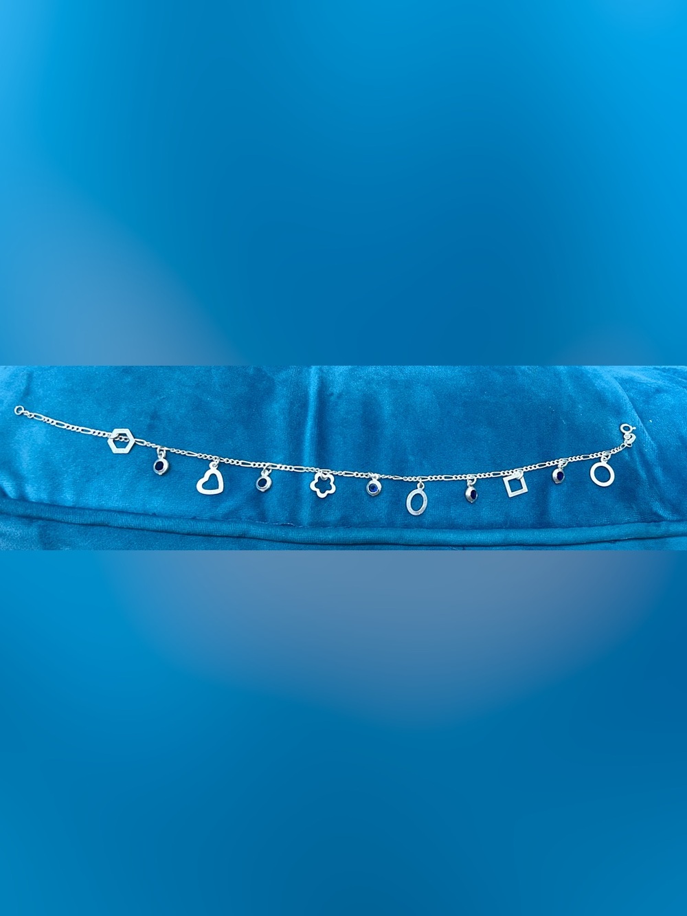 Sterling Silver Charm Link Bracelet with Blue Accents